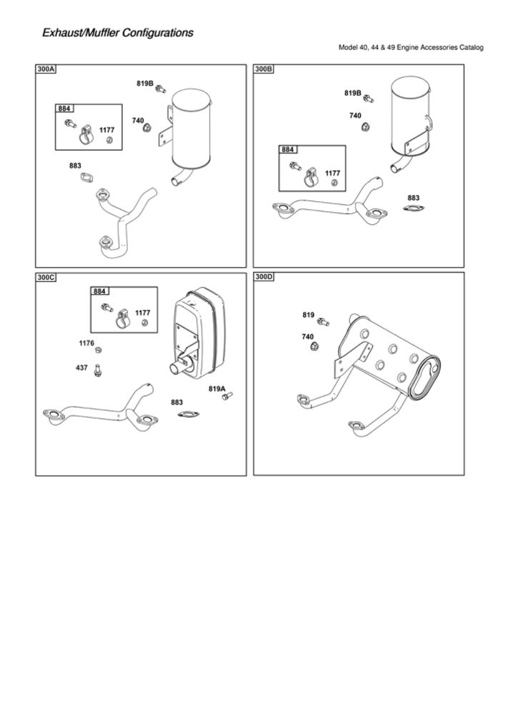 Exhaust/Muffler Configurations Diagram and Parts List for 44N677-0065-G1  Briggs and Stratton Engine